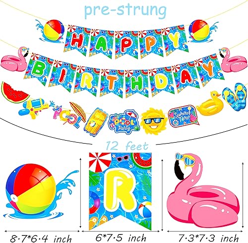 Miniatura 3 de Juego de decoraciones de fiesta de cumpleaños para piscina, pancartas de feliz cumpleaños, fiesta de piscina, decoración de tartas, decoración de
