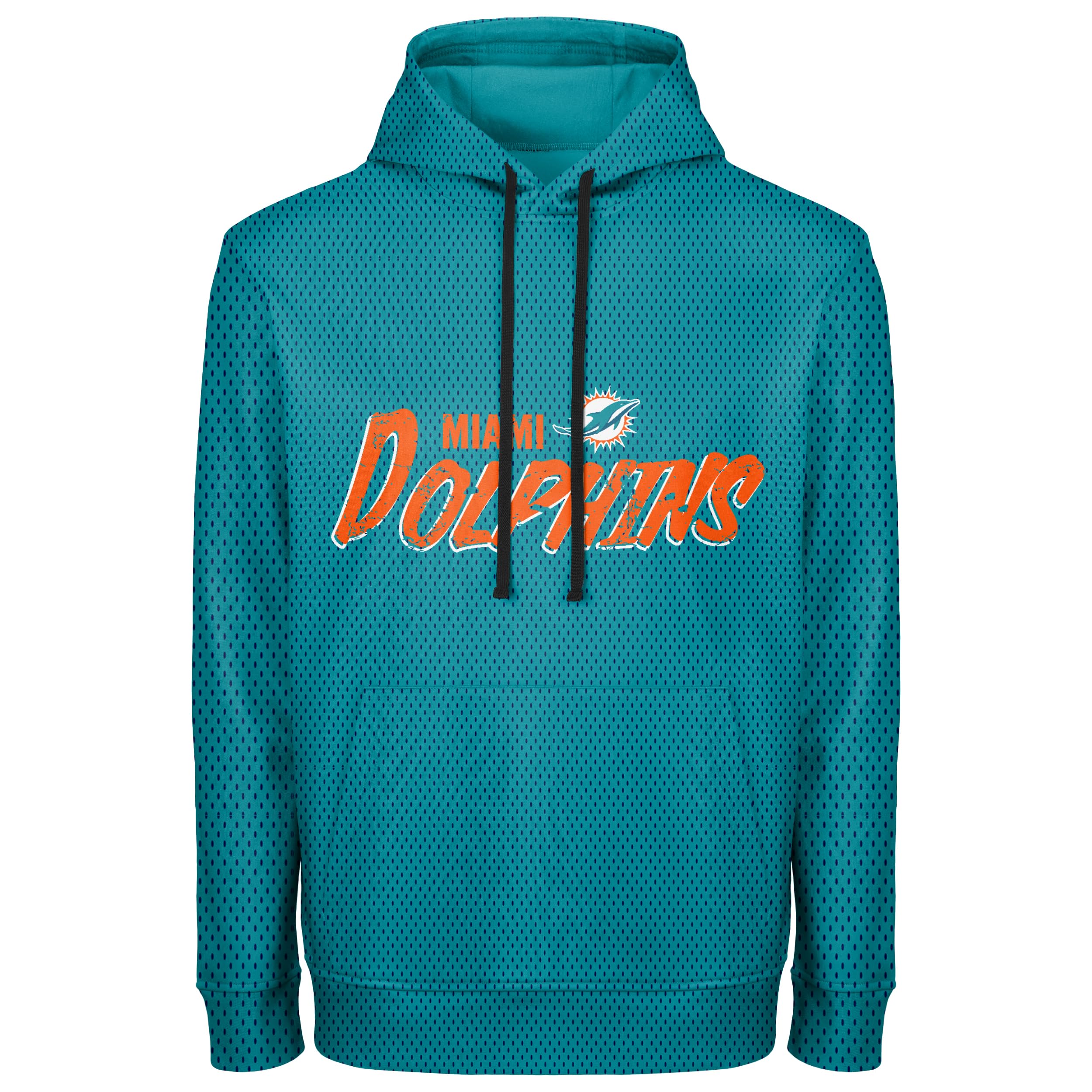 Foco Men's Miami Dolphins Nfl Officially Licensed Team Wordmark Distressed Performance Sideline Pullover Sweatshirt Hoodie, Medium
