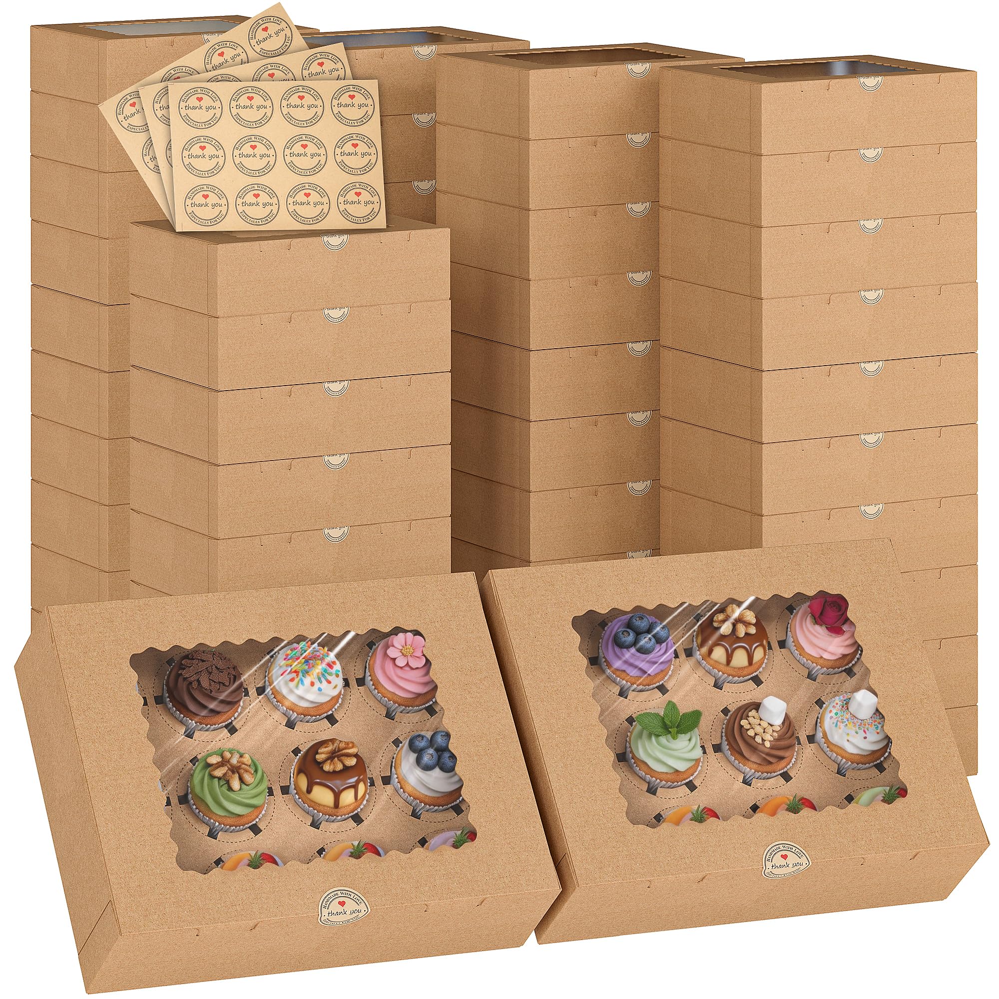 50 piezas de cajas de pasteles resistentes, caja de tarta con ventana transparente para pasteles, magdalenas, caja de transporte de pasteles ideal para regalos de cumpleaños, venta de