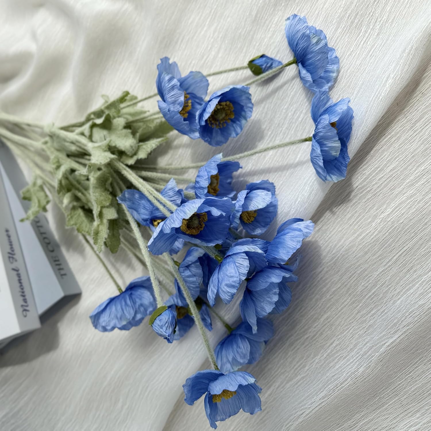 Artificial Silk Poppy Flowers, 6 Stems, Real Touch for Home, Garden, Wedding, Table Centerpiece, Party & Festival Decorations, DIY Flower Arrangements, Blue