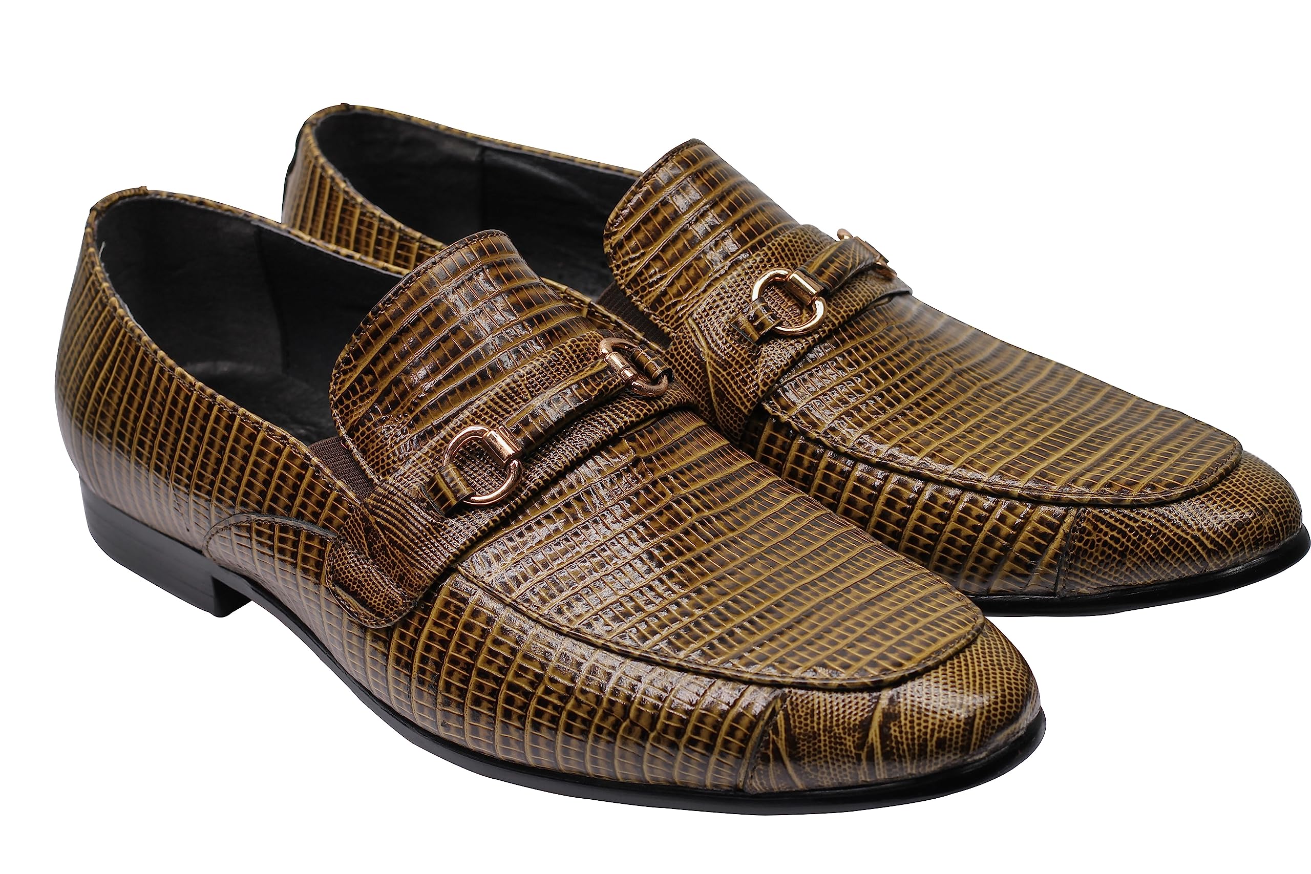 Mocasines de Vestir de Boda con Hebilla de Caballo para Hombre con Efecto de Piel de Serpiente Verde de Cuero Real para Hombre