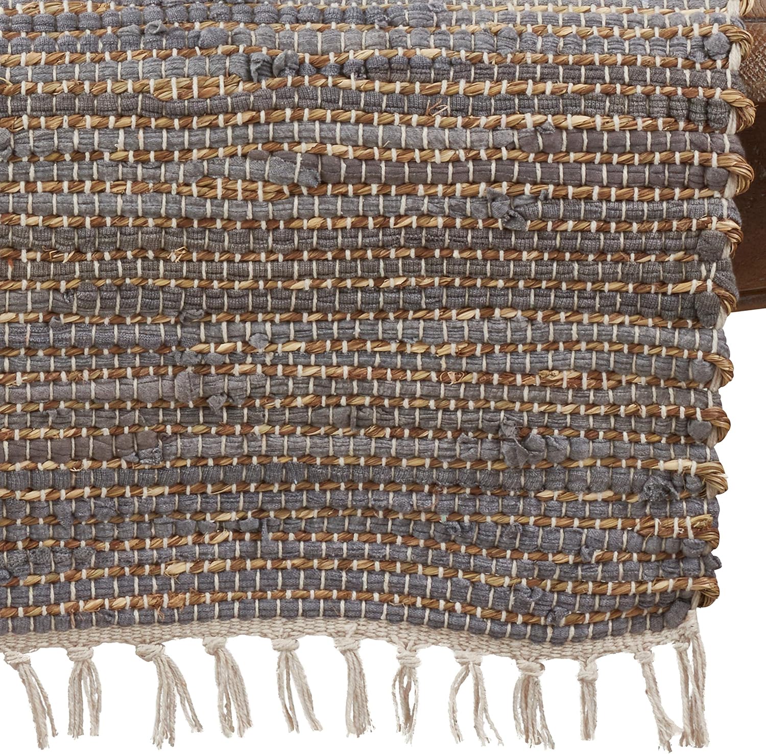 SARO LIFESTYLE 2891.BG1672B Côtier Collection Chindi Runner With Fringe Edges 16" x 72" Blue-Grey