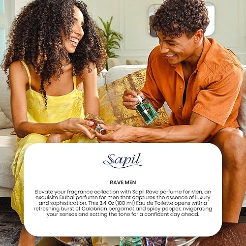 Miniatura 6 de Sapil Rave Eau De Toilette Men 3.4 fl oz - Dubai Toilette de larga duración, aroma aromático fresco y picante para uso diario, baño árabe con notas