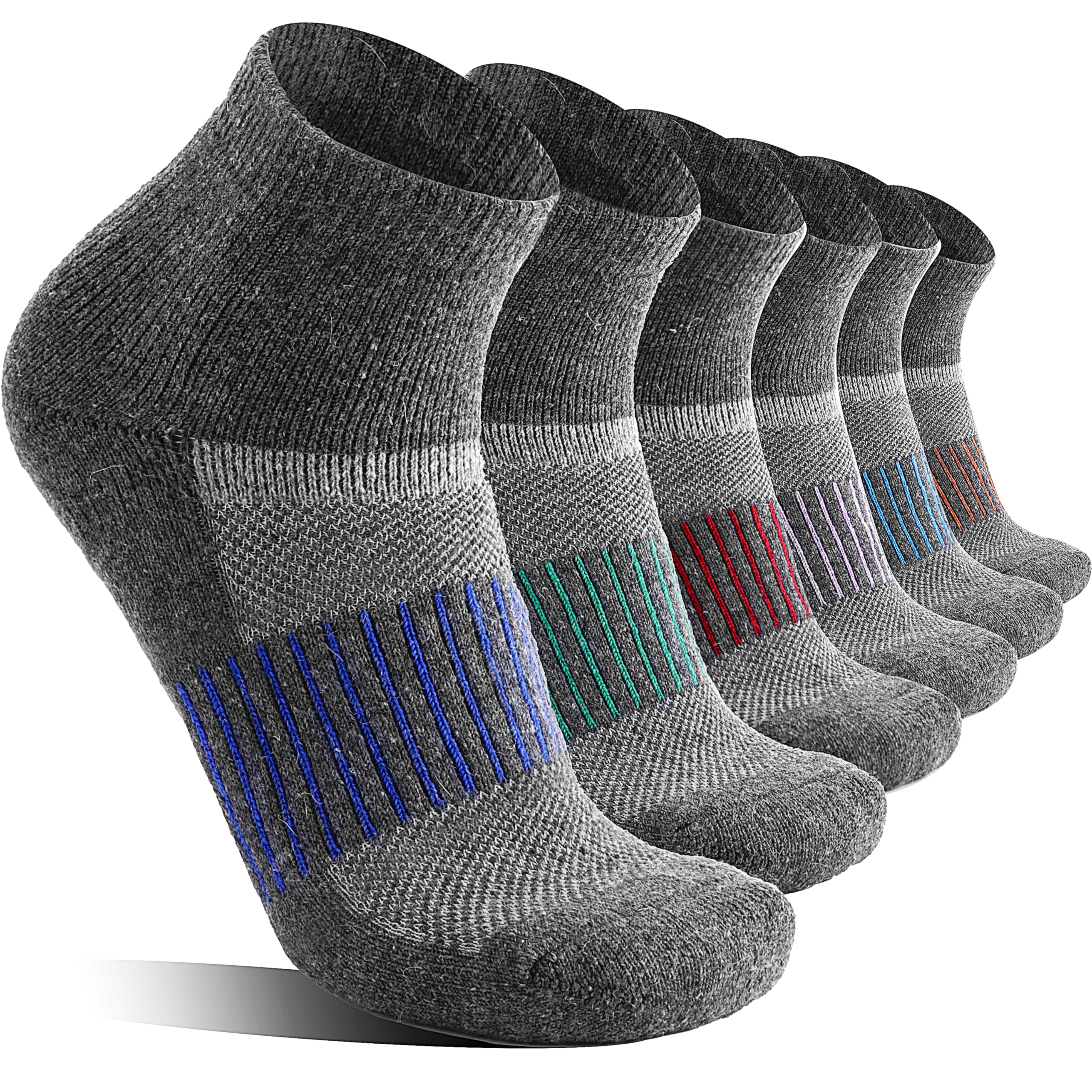 6 paia di calzini in lana merino alla caviglia, per corsa, escursionismo, supporto a compressione, traspiranti, spessi, per donne e uomini | 6 paia, supporto a compressione, traspirante, cuscino spesso, imbottitura migliorata, traspirante, calzini invisib