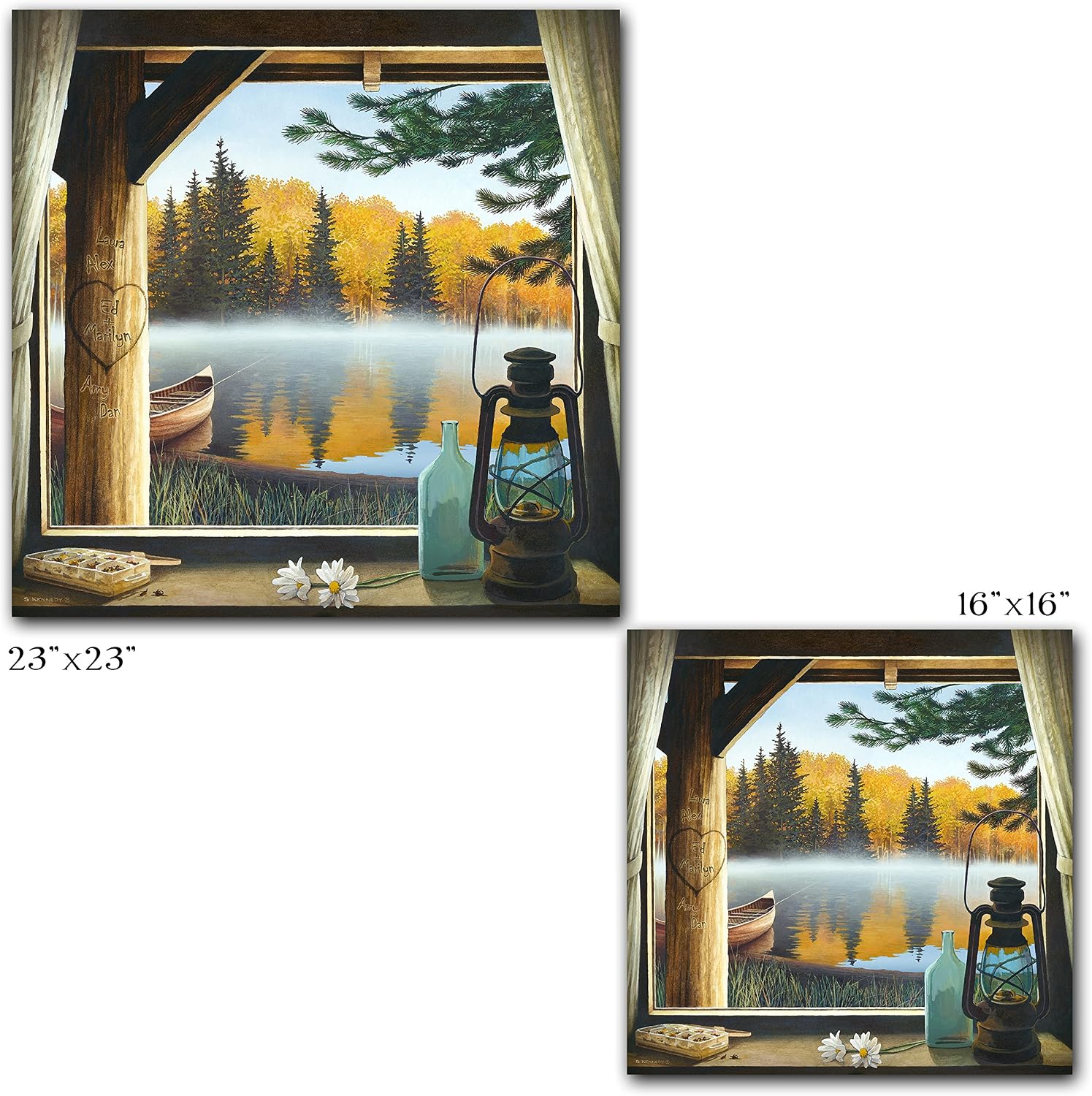 Our Cabin Getaway - Cabin Lakeshore Window Romantic Personalized Art for a Wedding, Anniversary, or Gift!