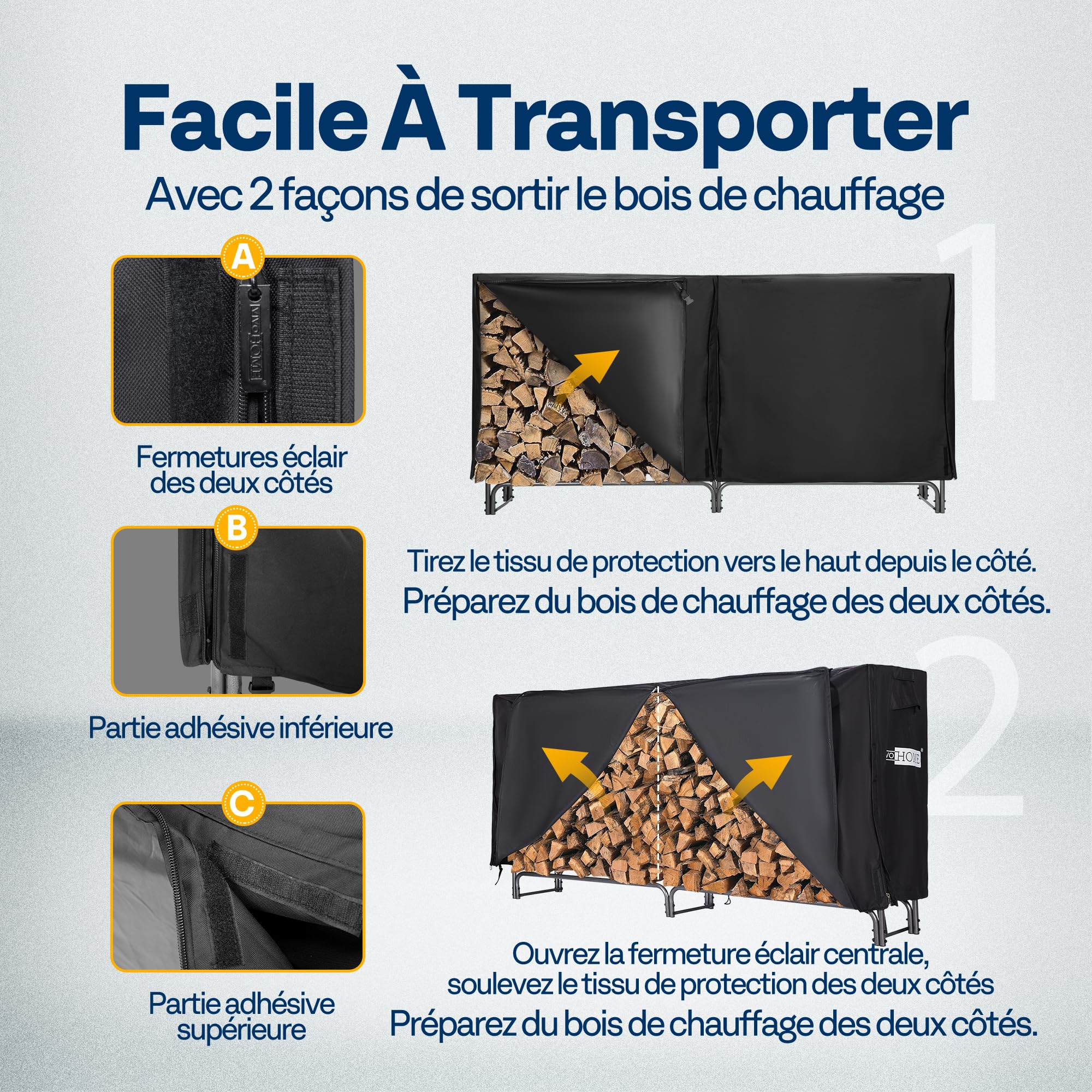 VIVOHOME Étagère pour Bois de Cheminée avec Housse Anthracite 244×122×35cm, Support Bûches Chauffage Robuste Réglable Imperméable Intérieur Extérieur - 4
