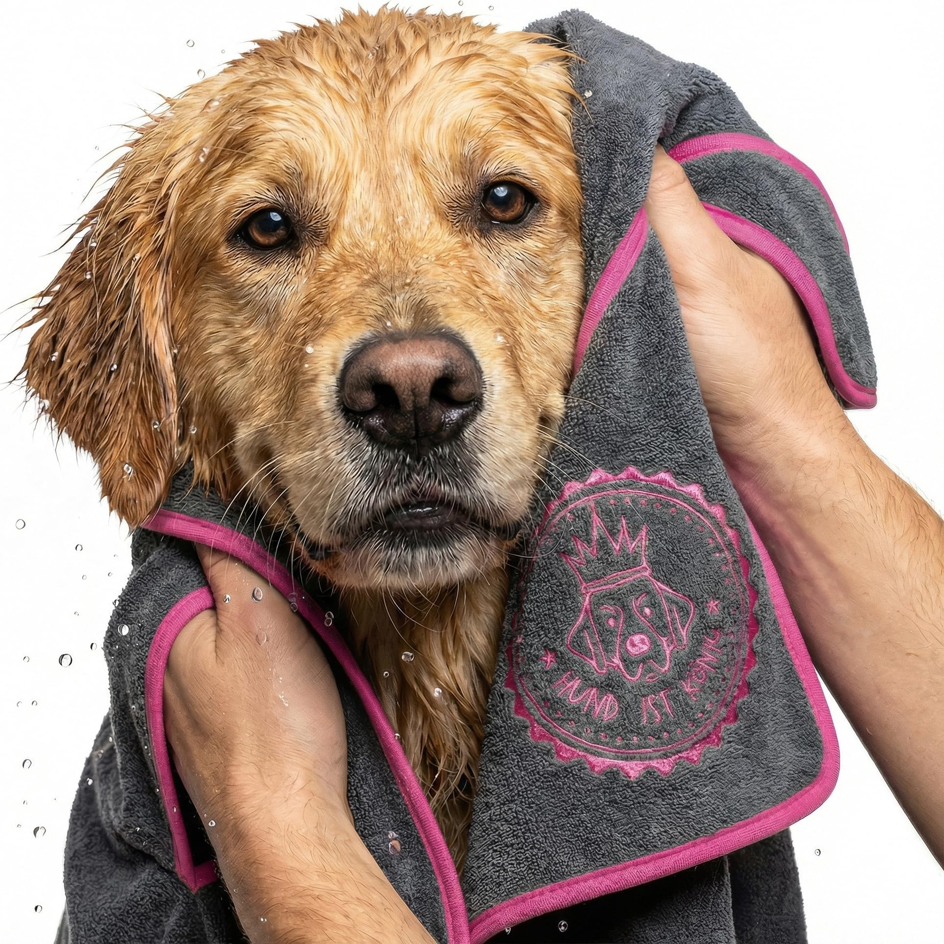 HUND IST KÖNIG Serviette pour Chien de qualité supérieure - Extra absorbante - Ultra Douce et Moelleuse - en Microfibre puissante - avec 4 Poches - Lavable à 60 °C - Séchage Rapide - 130 x 75 cm