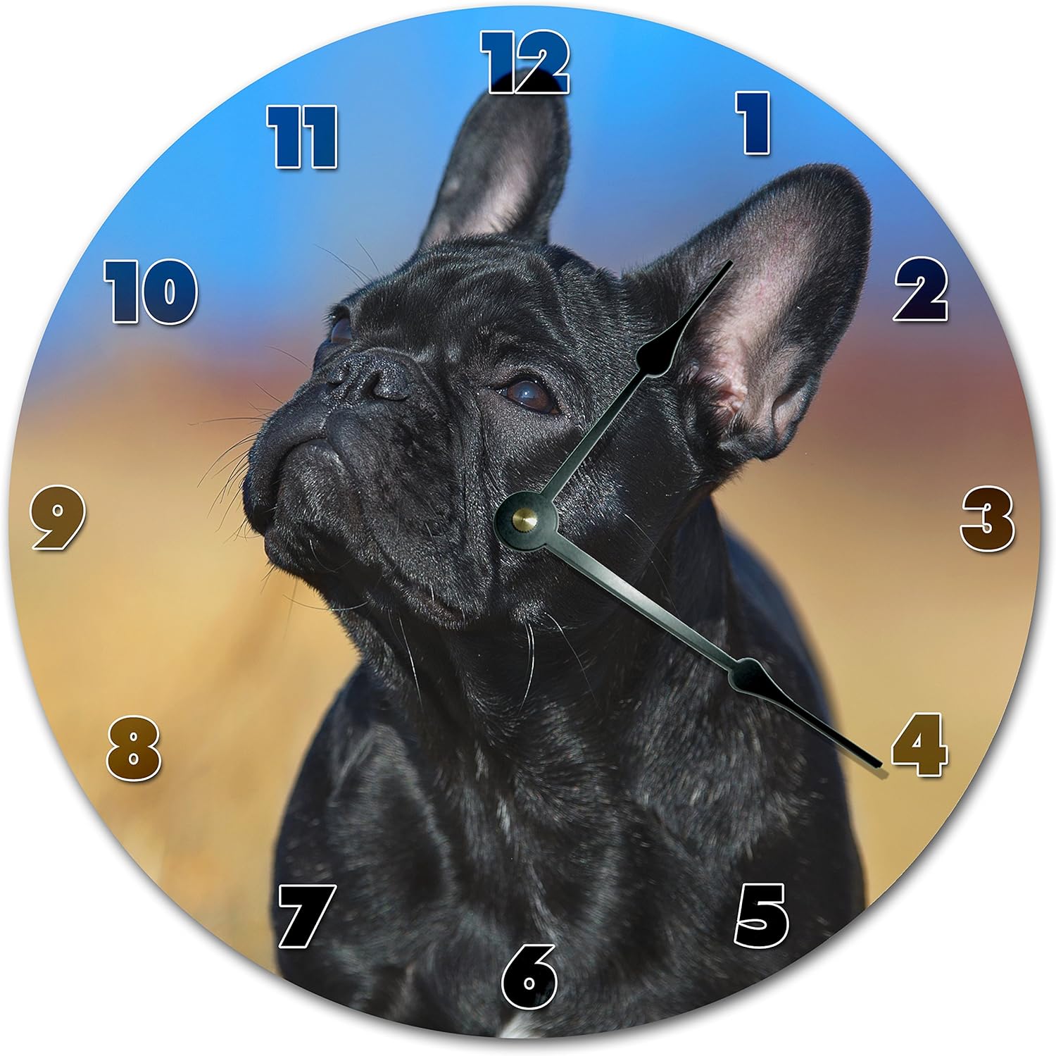 10.5" Cute Black French Bulldog Design Clock - Printed Clock - Large 10.5" Wall Clock - Home Décor Clock