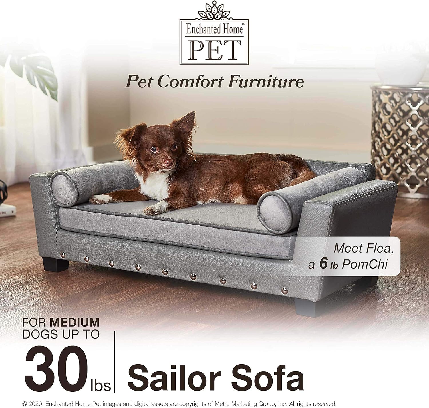 Enchanted Home Pet Sailor Sofa, Grey, Medium (CO3459-20GRY) : Pet Supplies