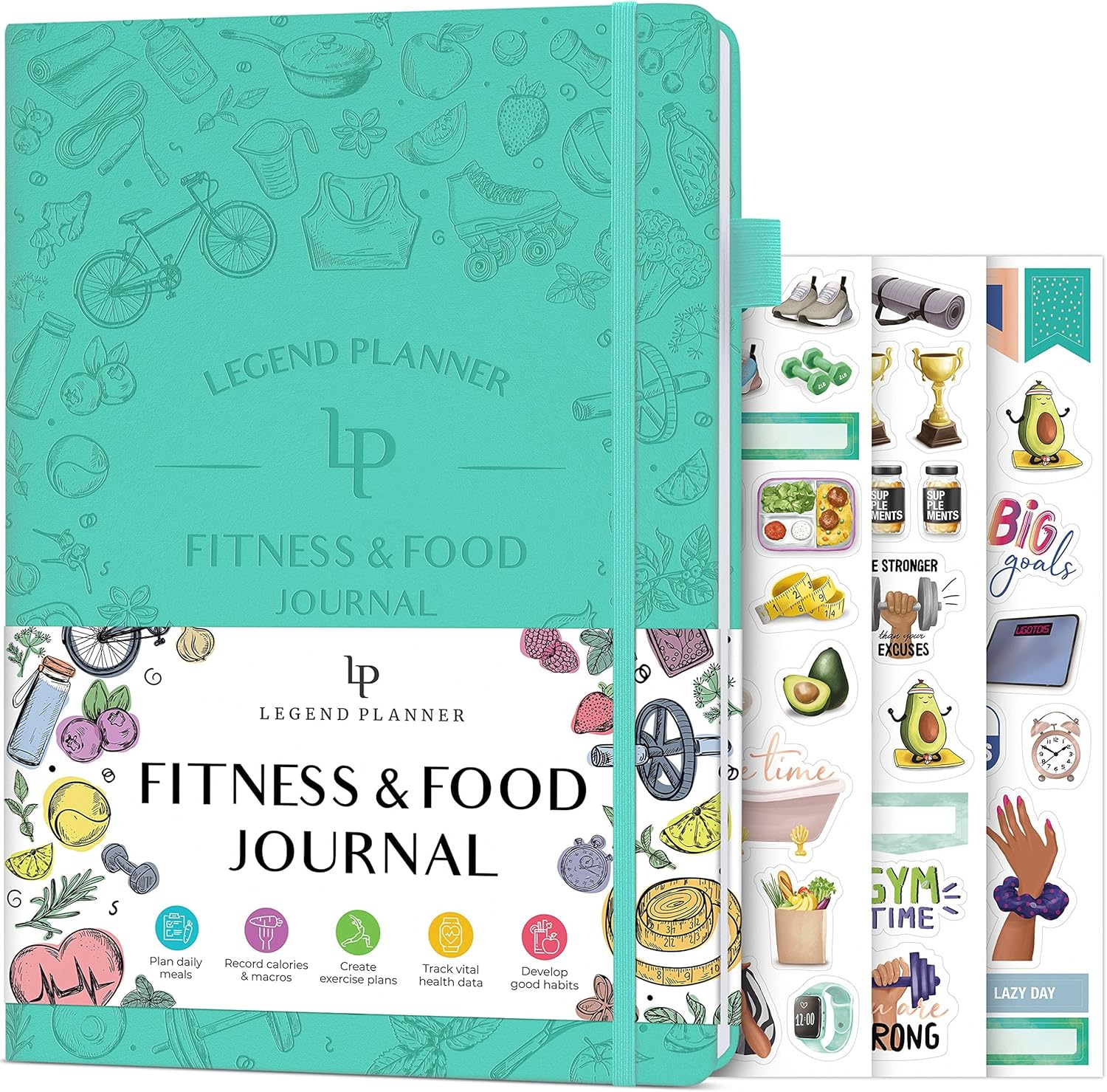 Legend Fitness & Food Journal – Nutrition & Workout Planner with Exercise Calendar & Nutrient Tracker – Gym Training & Diet Log Book for Women & Men – Lasts 3 Months, 7.5”x10” (Turquoise)
