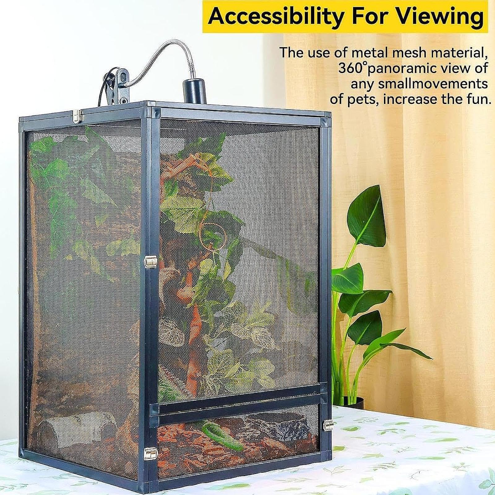 Jaula de Malla de Aluminio para Serpientes, Terrario para Reptiles, Estuche Resistente de Aleación de Aluminio, Alojamiento Profesional para Camaleone, 43x43x66cm