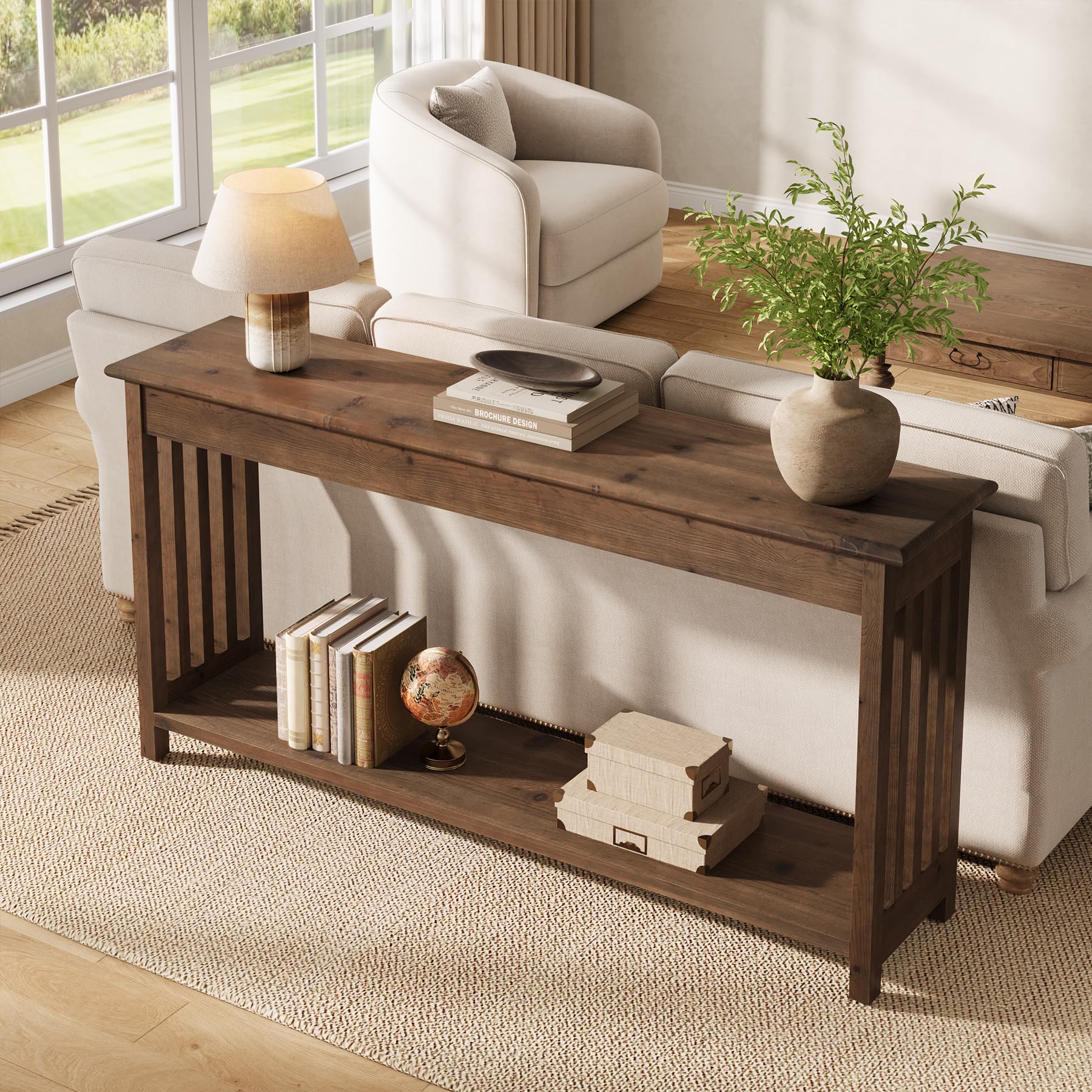 Tribesigns Table Console d'Entrée en Bois, Table d'Entrée avec Étagère de Rangement Inférieure, Console derrière Le canapé, pour Salon, Couloir, Entrée, Marron Rustique 160x35x85 cm