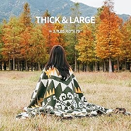 ACUSHLA Merino Wool Camp Blanket - Warm Thick Washable Large Outdoor Camping Sleeping Throw Blanket All Weather Aztec Style 63\'\'X79\'\'