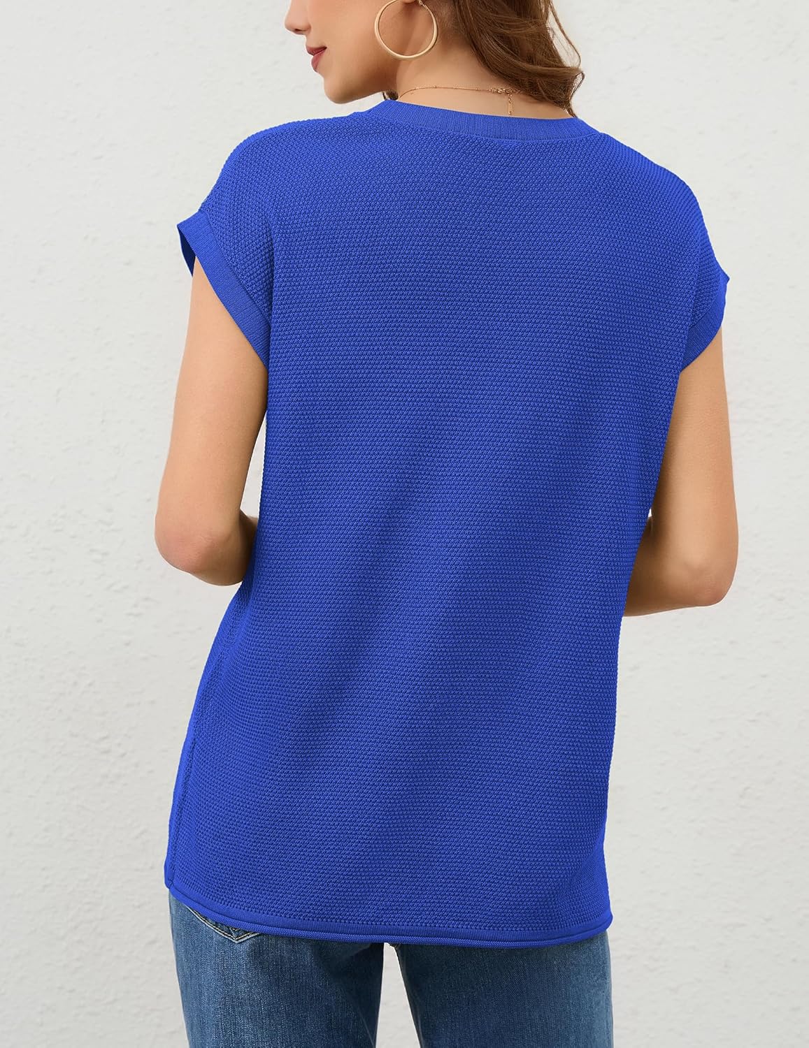 Neweek Womens 2026 Cap Sleeve Tops Casual Crew Neck Loose Fit Sweater Vest Lightweight Knit Pullover Tank Summer Tops - Image 5