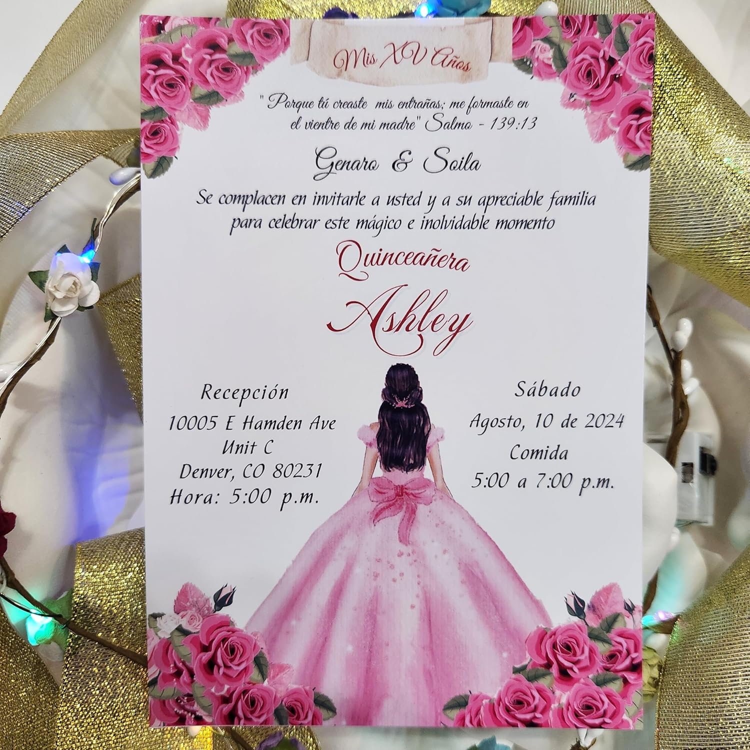 Invitaciones de Quinceañera Personalizadas en Español – Set de 20 Tarjetas con 20 Sobres – Diseño Elegante para XV Años (Rosado)
