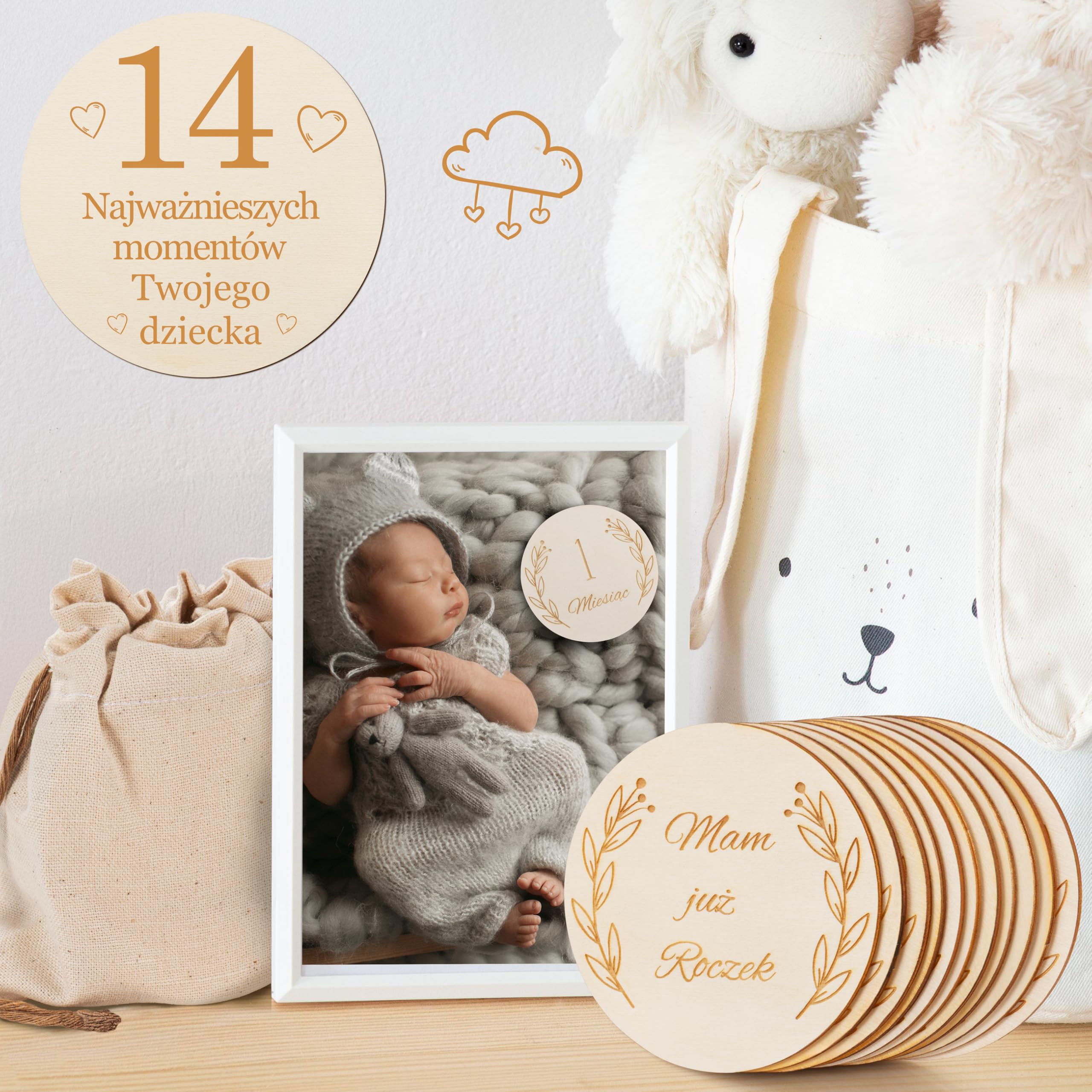 Wood You Buy Wooden Baby Milestone Cards, Baby Shower Card, Monthly Milestone Disks, Newborn Photo Props - Image 2
