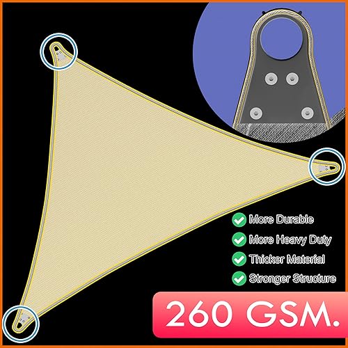 Miniatura 6 de ColourTree Toldo tipo vela triangular de 22 x 22 x 22 pies, estructura de toldo tipo vela, súper duradera, resistente, esquinas reforzadas, bordes y