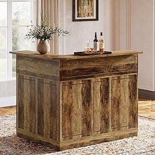 Tribesigns Bar Cabinet, L-Shaped Home Bar Table with Stemware Racks, 4-T...