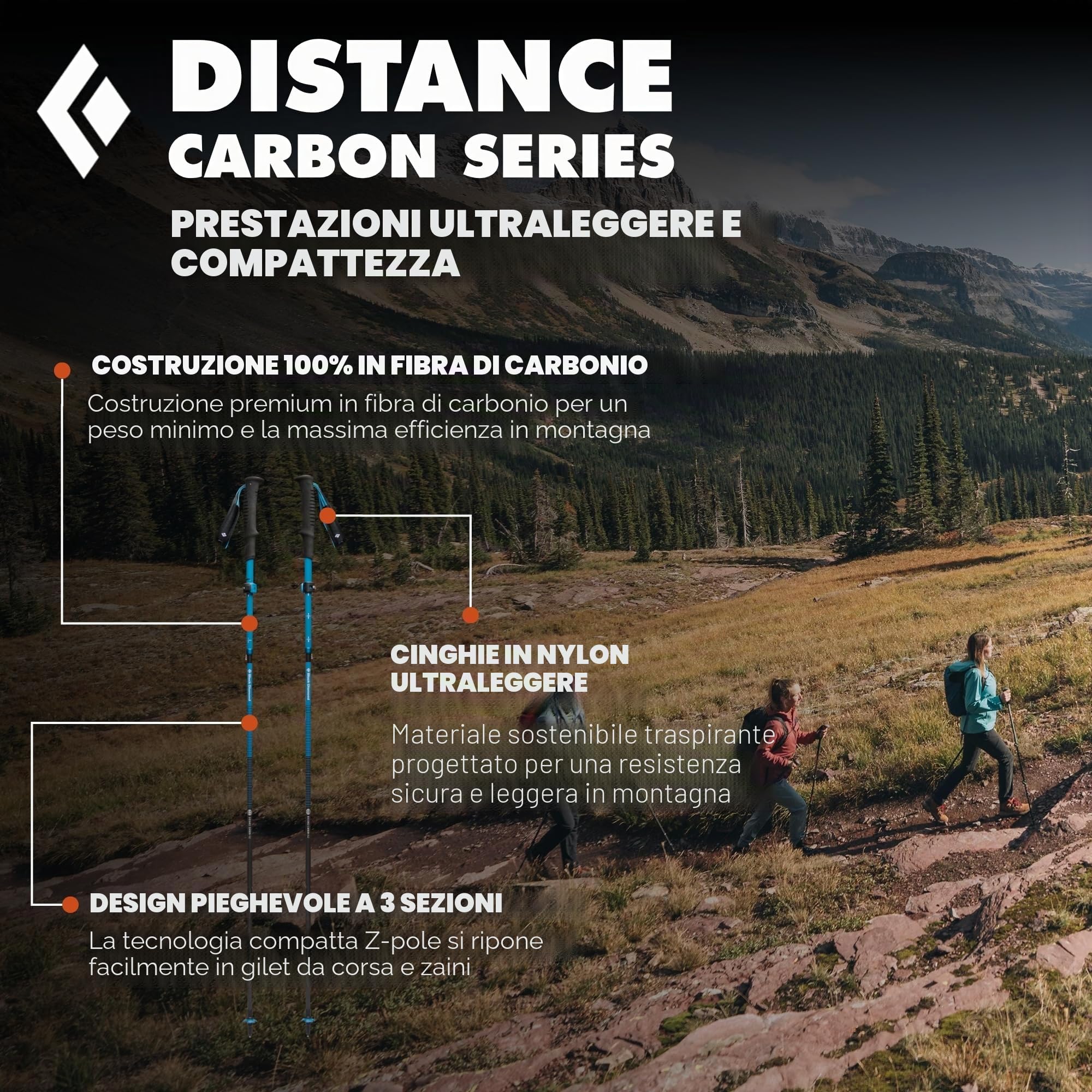 BLACK DIAMOND Distance Z - Bastoncini da trekking (coppia), pieghevoli, per escursionismo
