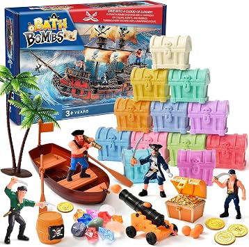 12 PCS Pirate Bath Bombs for Kids with Toys Inside, Bath Bombs Gift Set with Bathtub Toys Pretend Play Shower Toys Birthday Gifts for Boys Girls
