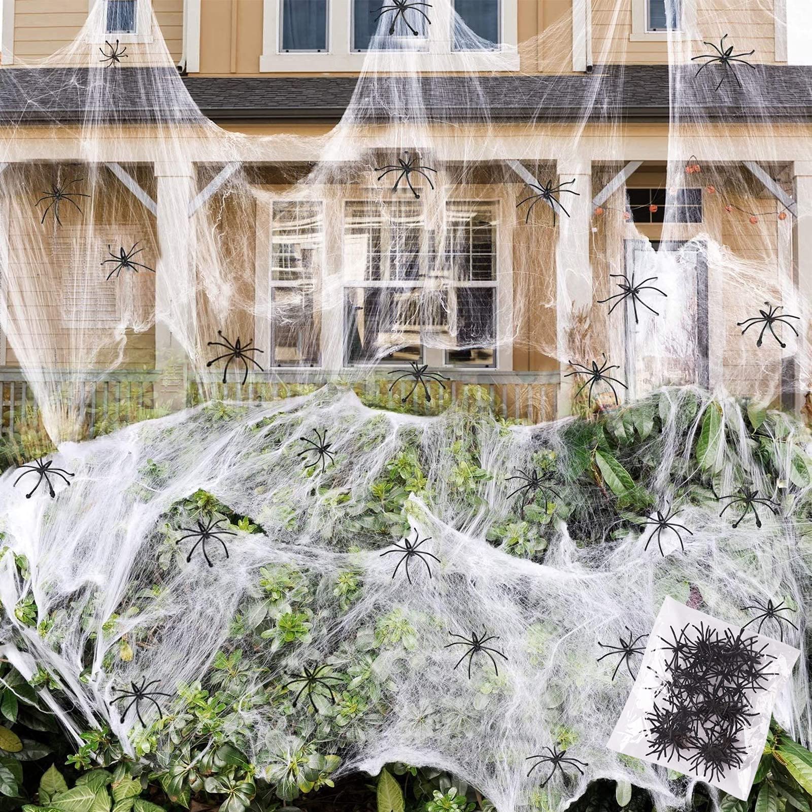 LuluPlus, 300g 60pcs, 1000sqft Large, Fake Spider Web, Halloween Cobweb Decorations for Outdoor Yard Garden, white