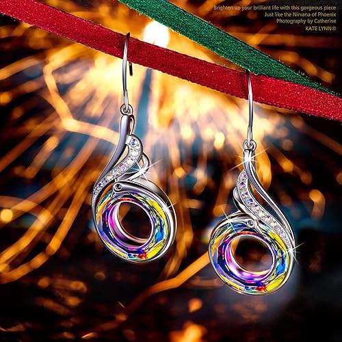 Miniatura 3 de Kate Lynn Aretes de Phoenix "Rise From the Ashes", aretes colgantes de plata de ley con cristales de Austria, regalo de cumpleaños con joyero,