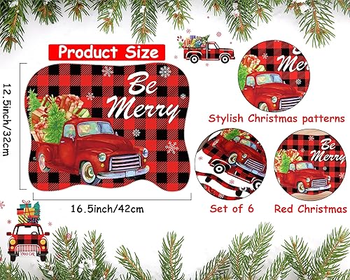 Miniatura 2 de 6 manteles individuales de Navidad de plástico para mesa de comedor, fiestas de vacaciones, lavables, para invierno, muñeco de nieve, camión,