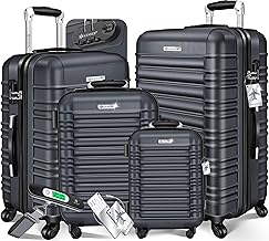 KESSER 4-Piece Basic Hard-Shell Trolley Suitcases, ABS Travel Luggage on 4 Wheels with Telescopic Handle and Lock, S-M-L-XL