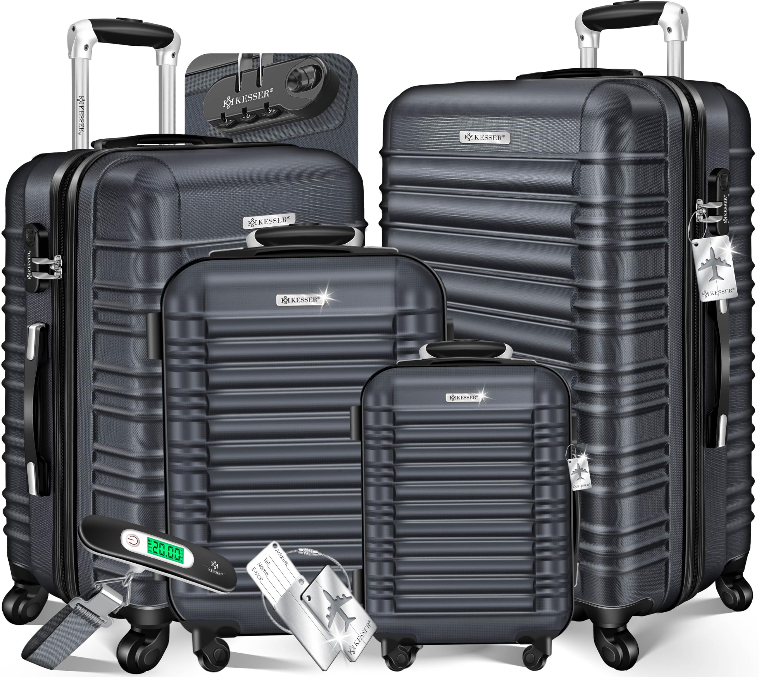 KESSER® 4tlg. Hartschalenkofferset Hartschalenkoffer Reisekoffer Set Reisekofferset Trolley Koffer 4 Rollen ABS-Hartschale Teleskopgriff Inkl. Kofferwaage + Gepäckanhänger Rollkoffer Schloss, S-M-L-XL