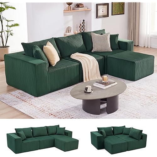 107.4" Cloud Couch Sectional, Modular Sofa with Deep Seat, Plush Corduroy L Shaped Boneless Couch, Convertible Sectional Couches for Living Room, 4Seat, Darkgrey