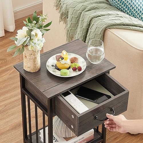 Miniatura 15 de VECELO Mesitas de noche, mesa auxiliar industrial/mesas auxiliares con cajón y estante de almacenamiento, mesitas de noche para dormitorio, sala de