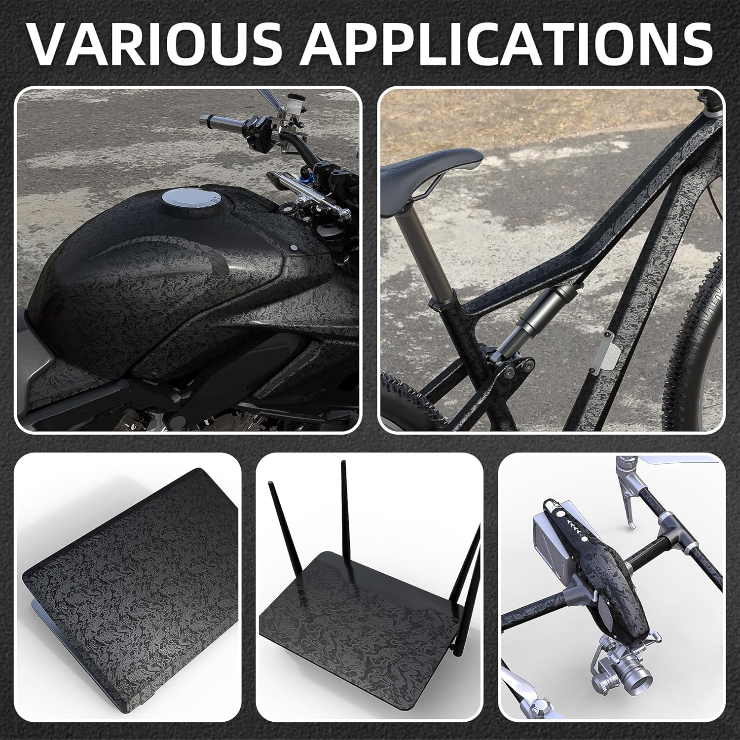 Arespark Forged Carbon Fiber Vinyl Wrap with Tool Kits, Black Ghost Textured Car Stickers Decal Film Sheet DIY Custom Vehicles Project Wrap for Motorcycle Cars Interior Exterior(3ft x 10ft)