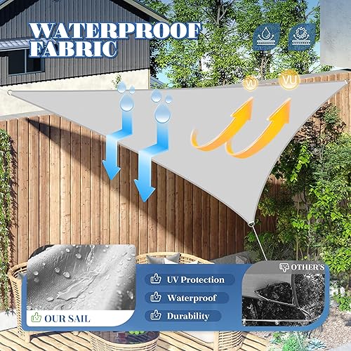 Miniatura 10 de Toldo impermeable triangular, 12 x 12 x 12 pies, bloqueo UV, para patio al aire libre, pérgola, jardín (rojo)