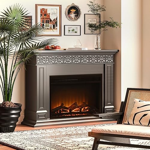 Miniatura 3 de JAXPETY Chimenea eléctrica de 24 pulgadas, chimenea empotrada y montada en la pared, calentador de pared ultrafino de 1400 W, brillo de llama