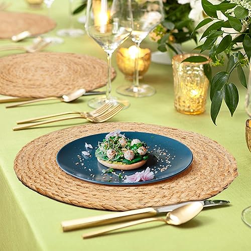 Miniatura 8 de Juego de 4 manteles individuales trenzados de yute de granja, manteles individuales redondos con cuentas a mano, hechos a mano por expertos