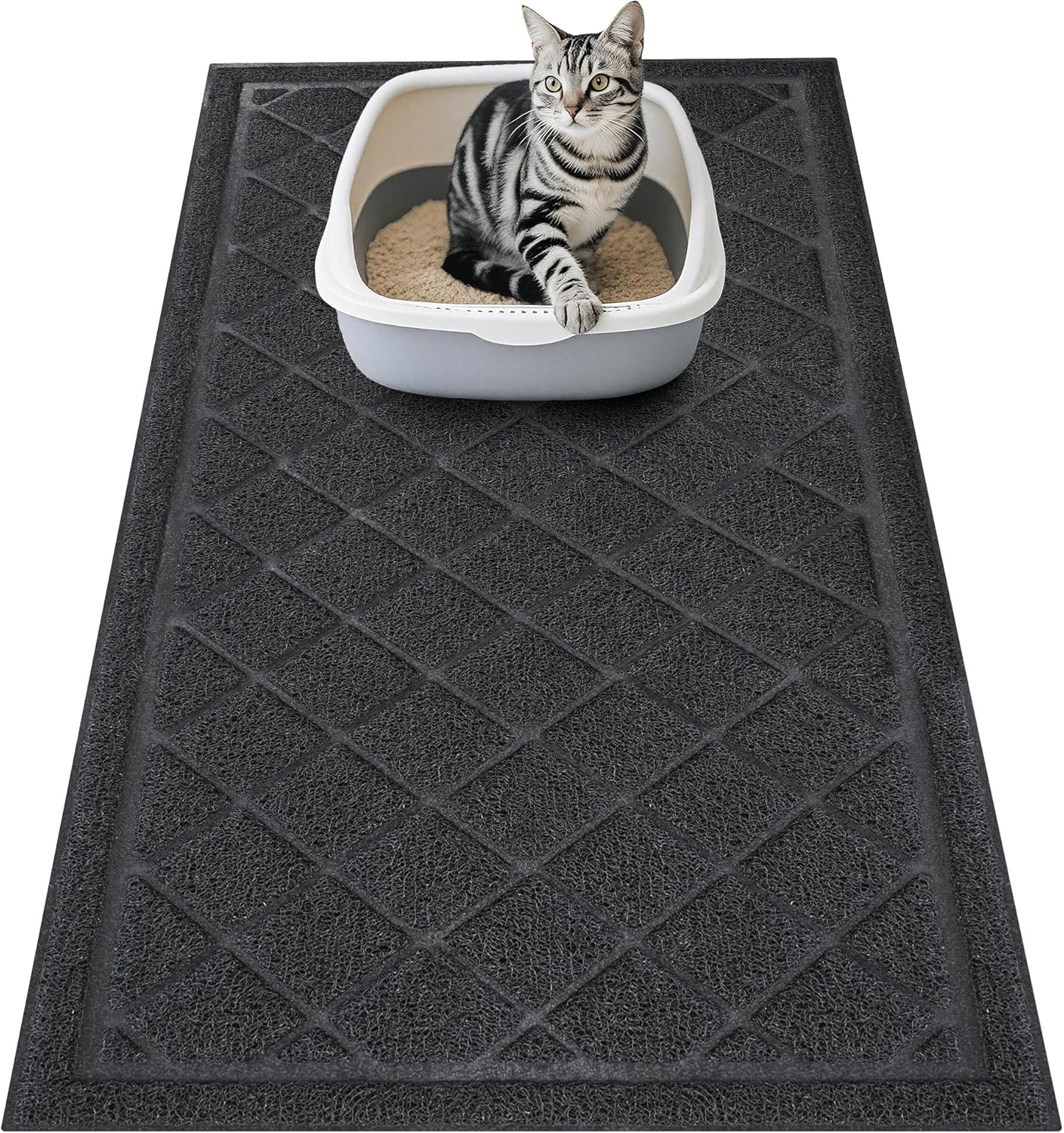 Amyracel Cat Litter Mat, 36"x24" Non-Slip Litter Trapping Mat, Urine-Proof Kitty Litter Mats for Floor, Soft on Kitty’s Paws, Kitten Supplies for Indoor Cats (Black) 2' x 3' (Rectangular)