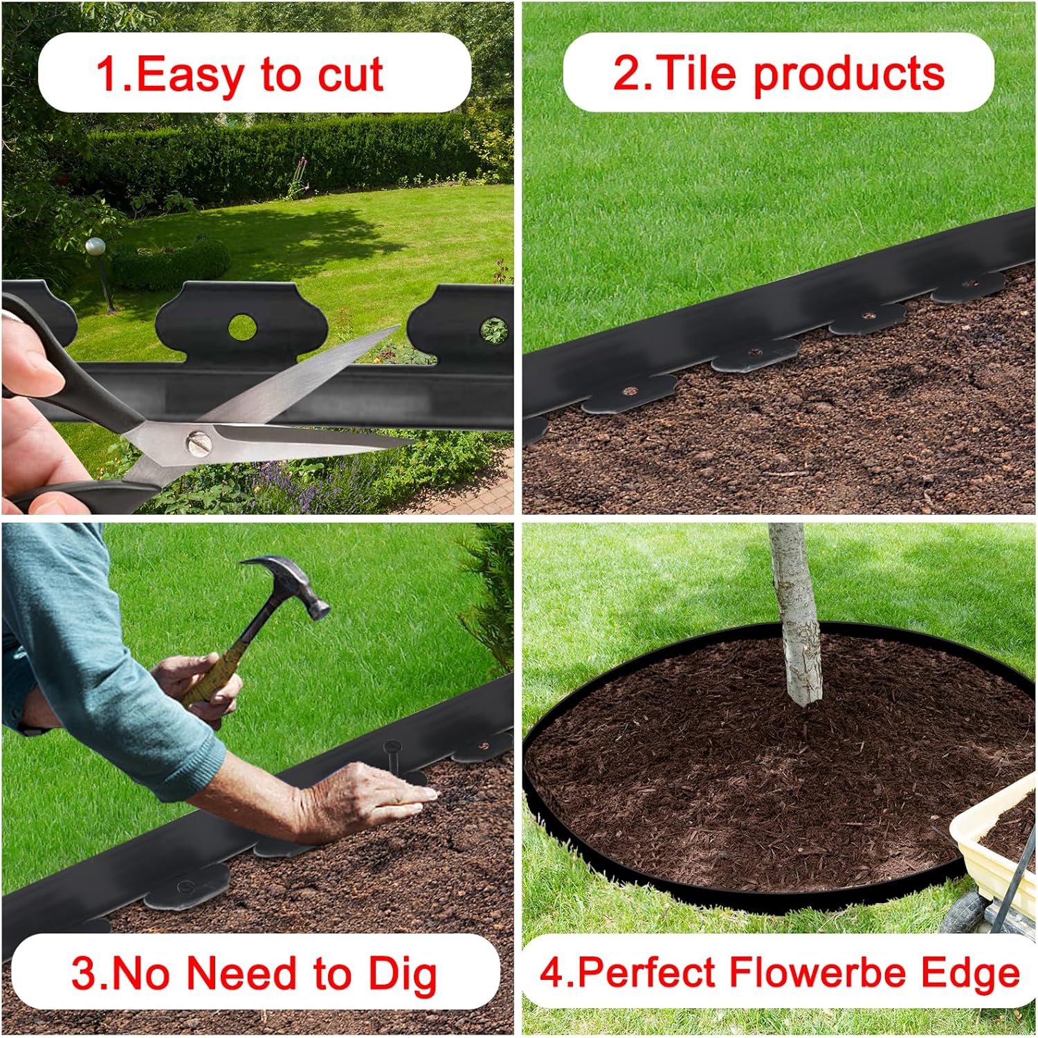 JERIA 2" x100' Garden Edging Border with 90pcs Stakes for Landscaping, Lawn, Flower Beds, Yard