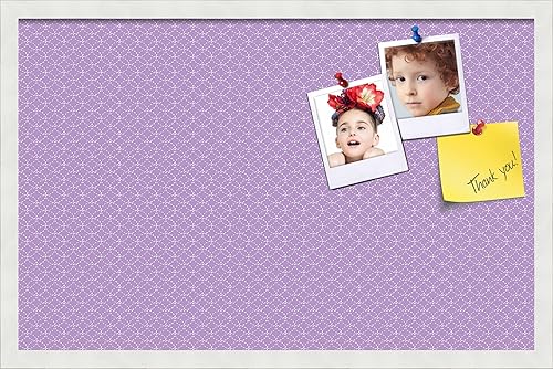 Miniatura 227 de PinPix Tablero de anuncios de corcho de 12 x 12 pulgadas. Este tablero decorativo enmarcado viene con diseño de círculos B W y un marco blanco