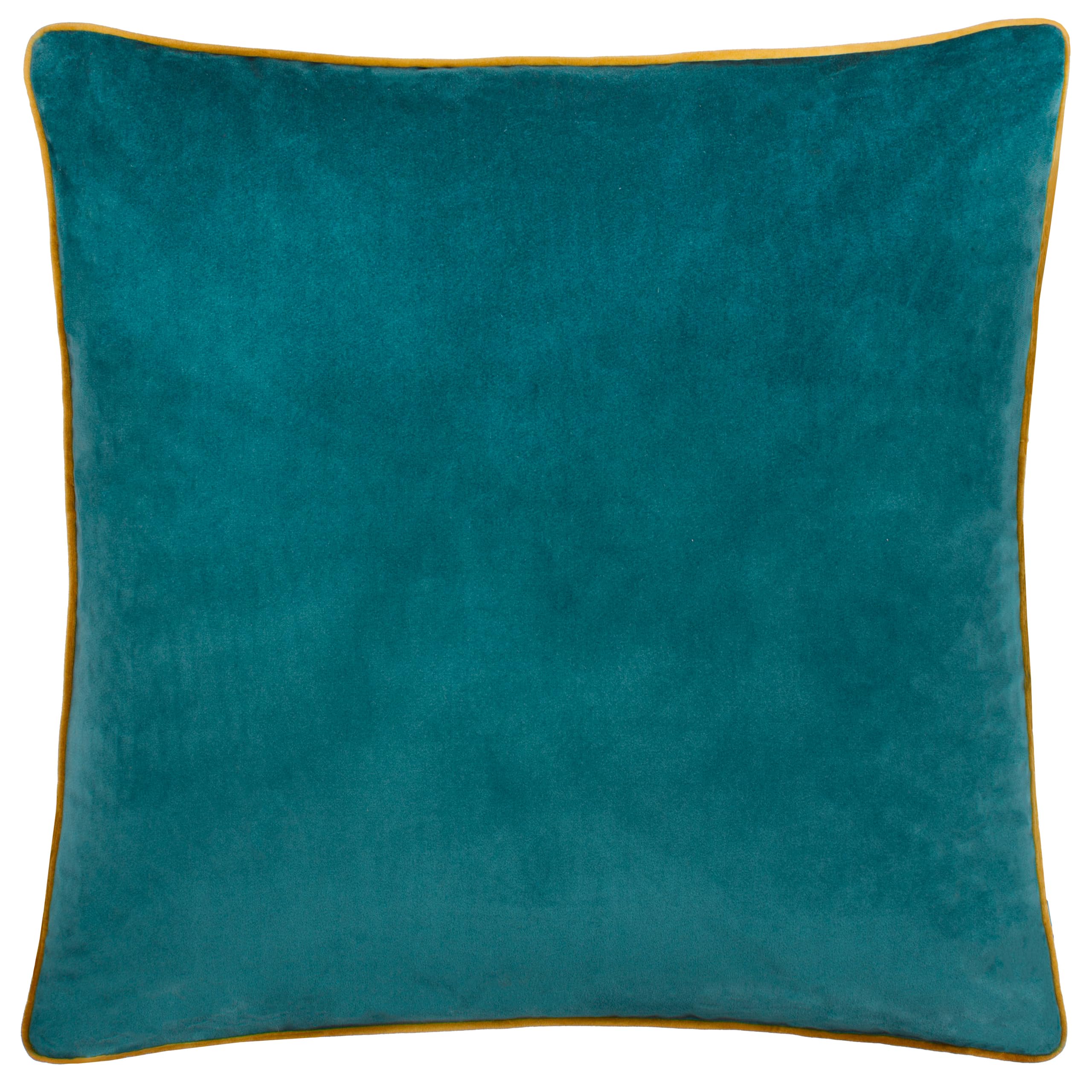 furn. Meridian Cushion Cover – Luxury Contrast Piped Velvet Decorative Case (Teal/Ochre - 45x45cm)