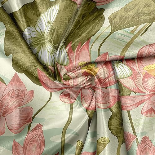Miniatura 4 de Lunarable The Yard, tela japonesa de The Yard, exóticos capullos de loto vintage, tallos en estanque de mariposa voladora, estilo oriental, tela de