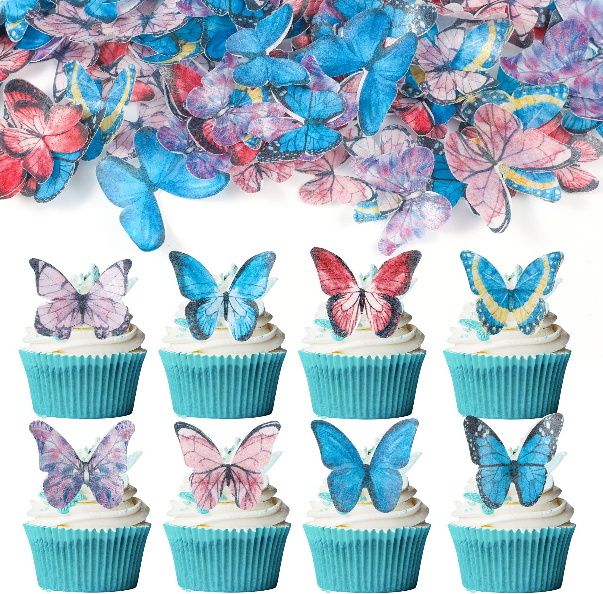 Gyufise 40Pcs Edible Butterfly Cake Decorations - Wafer Paper Butterflies & Cupcake Toppers - Dark