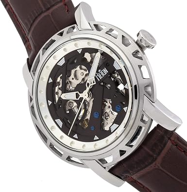 Reign Mens Stavros Automatic Skeleton Dial Crocodile-Embossed Leather Strap Watch Silver REIRN3701