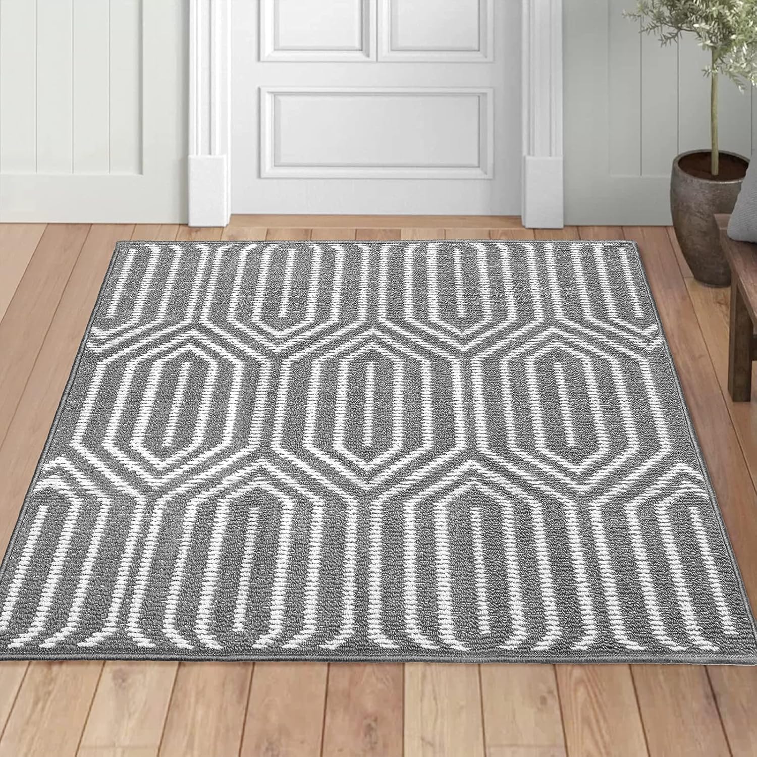 Indoor Doormat 32"x 40", Absorbent Front Back Door Mat, Rubber Backing Non Slip Floor Mats Inside Mud Dirt Trapper Outside Entrance Door Rug Carpet, Machine Washable Low Profile-Grey Time Cloister