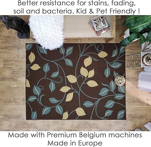 Miniatura 2 de Maxy Home, tapetes pequeños, diseño de flores, de caucho, colección Hamam, Floral1, Sintético, marrón, marfil, verde