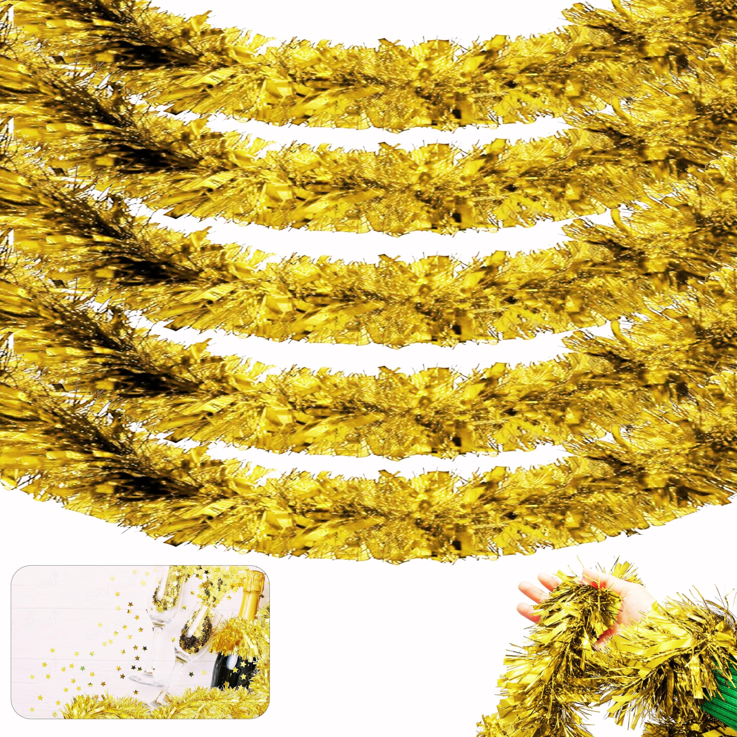 HOVUK® 5PCs Gold Christmas Tree Hanging Tinsel Decoration 10M