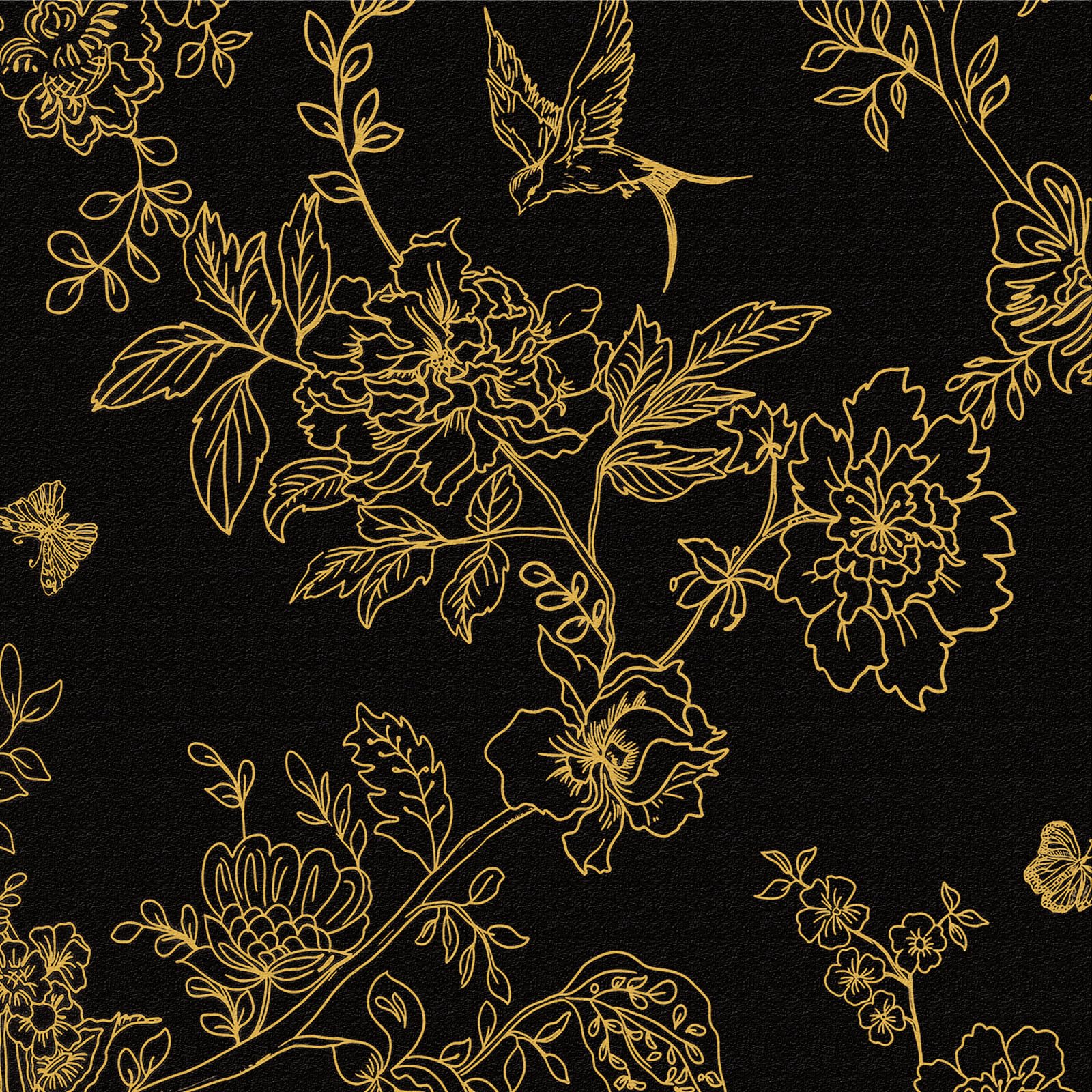 LZH-LP Gold Black Self Adhesive Wallpaper, 44x600CM Flowers Birds Wallpaper Woodland Wall Paper Gold Floral Leaf Plants Wall Paper Self Adhesive Furniture Wrap for Wall Decal — image 1