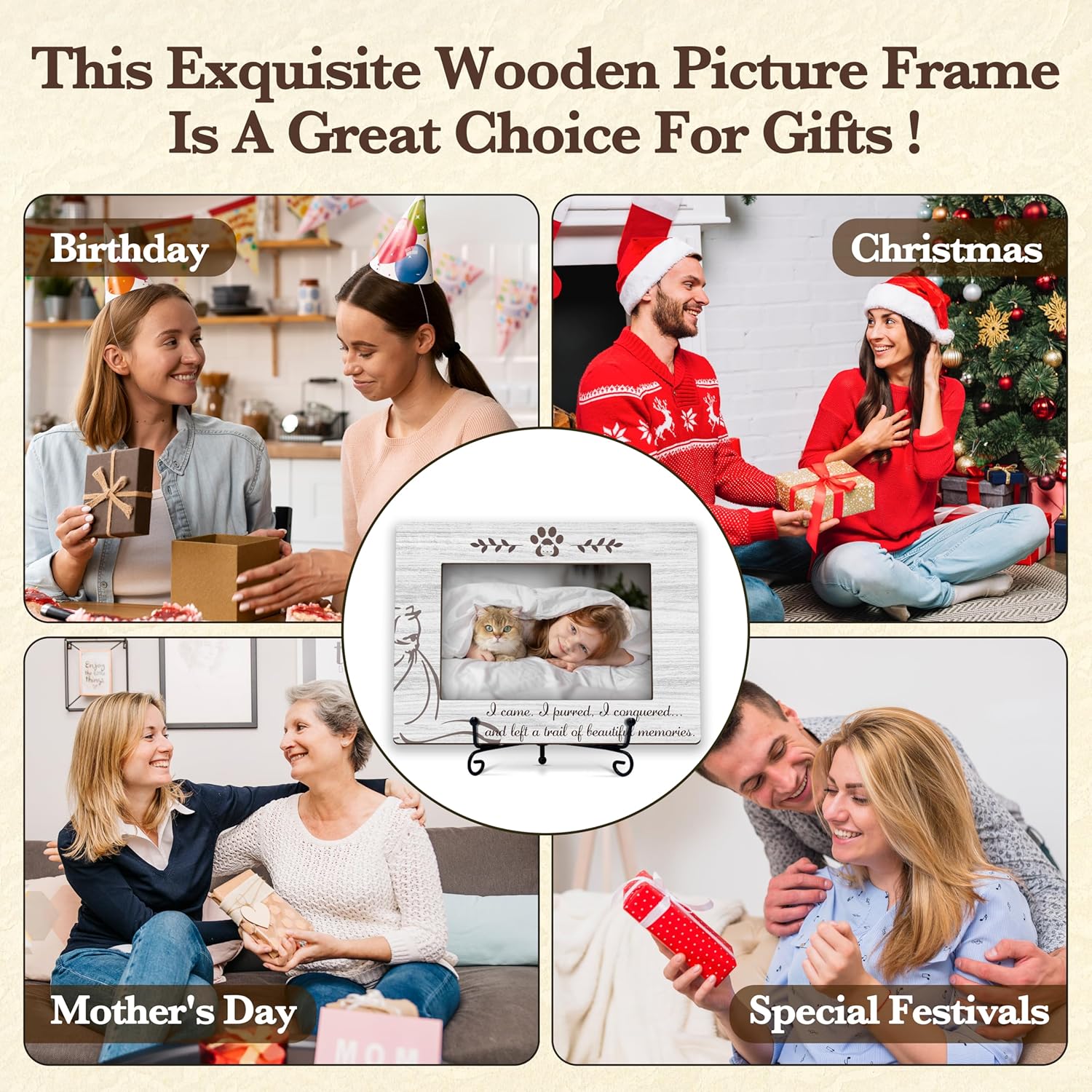 Cat Memorial Picture Frame, Cute Pet Wood Photo Frame With Stand, Cat Lover Gifts, Remembrance Sympathy Gifts for Loss of Cat, Left A Trail Of Beautiful Memories Frame -d05 - Image 6