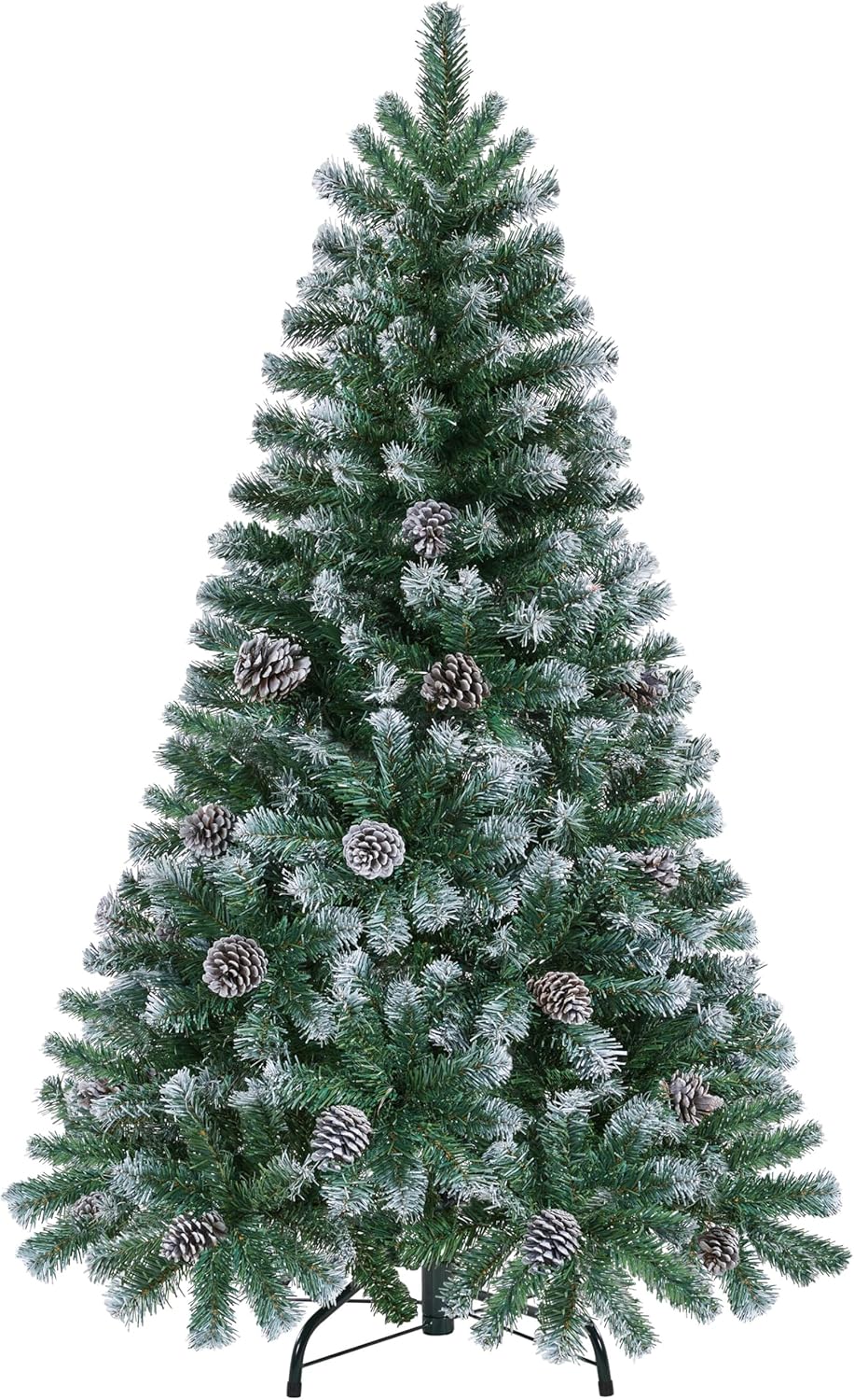 Yaheetech 4.5ft Artificial Christmas Tree, Snow Flocked Christmas Tree w/35 Pinecones, 412 Frosted Tips, Pre-Decorated Tree for Holiday Party Decoration