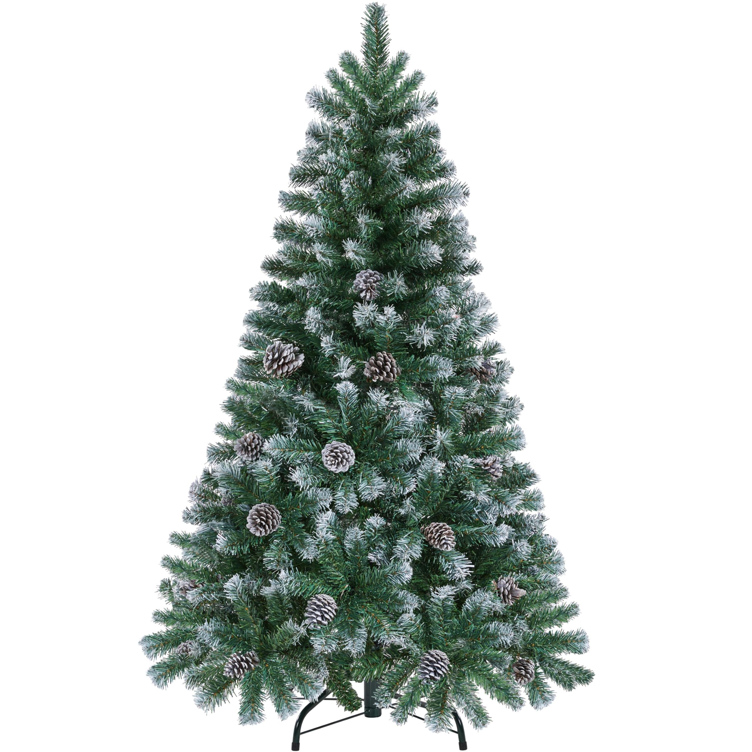 Yaheetech 4.5ft Artificial Christmas Tree, Snow Flocked Christmas Tree w/35 Pinecones, 412 Frosted Tips, Pre-Decorated Tree for Holiday Party Decoration
