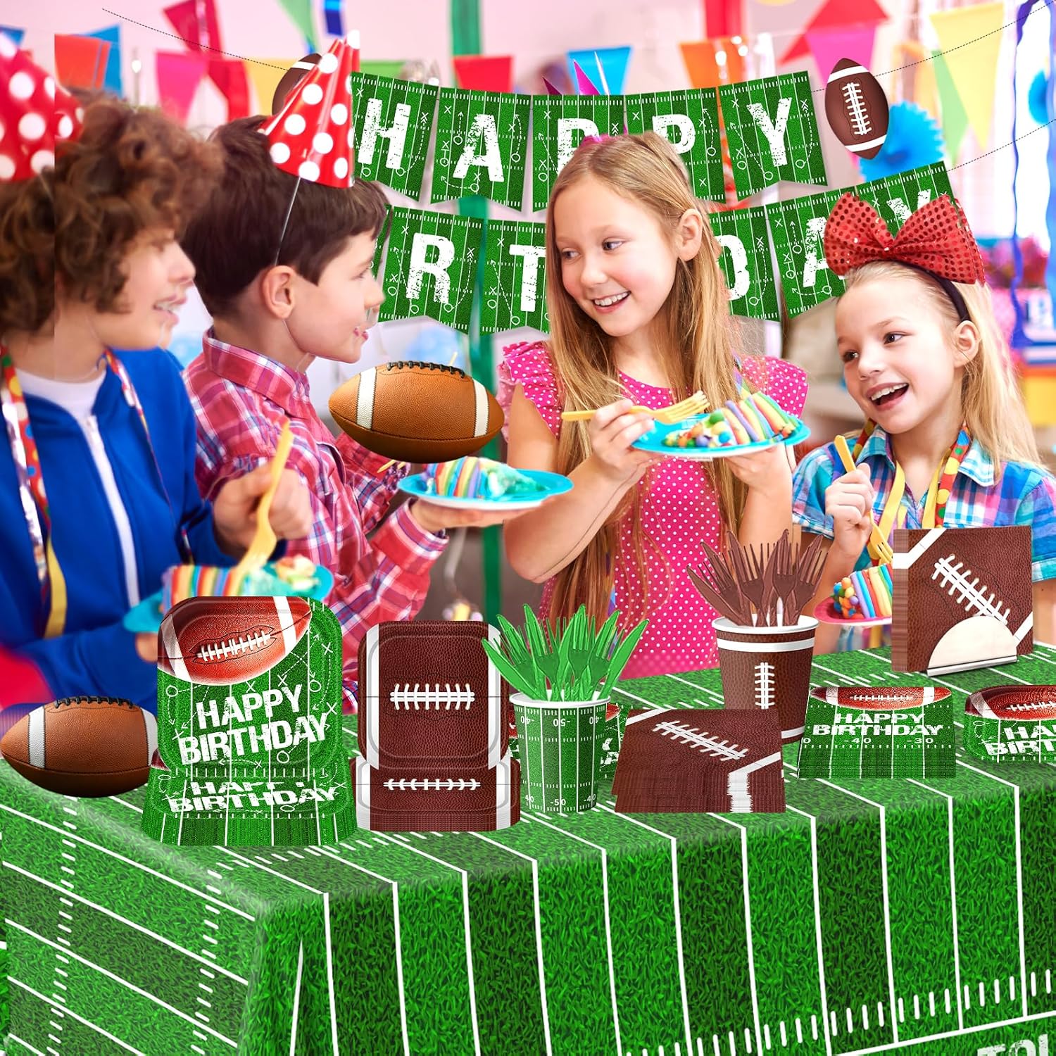 Football Birthday Party Supplies Serve 25, Includes Plates Napkins Tablecloth Banner Kit for Sport Birthday Game Day Tailgate Football Party Decorations - Image 6